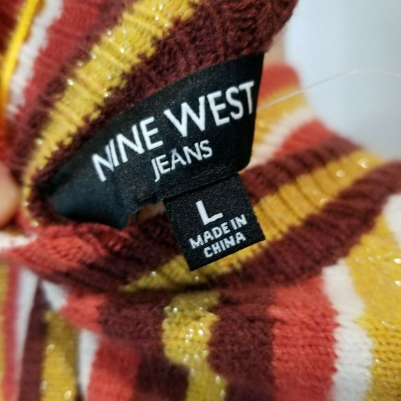 Nine West women's knit top Large mock neck stripe yellow brown long sleeve nwt - Picture 8 of 11